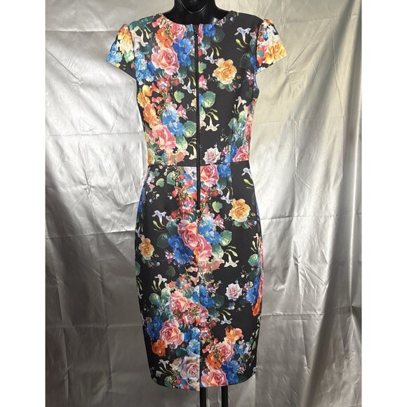 BETSEY JOHNSON FLORAL CAP SLEEVE SHEATH DRESS WOMENS SIZE 4 - Picture 7 of 16